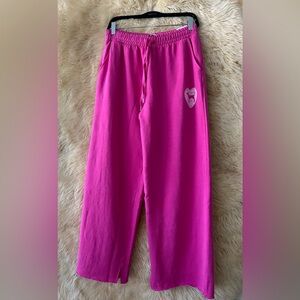 Victoria’s Secret PINK Ivy Fleece Wide-Leg Split-Hem Sweatpants In Pink Fire.